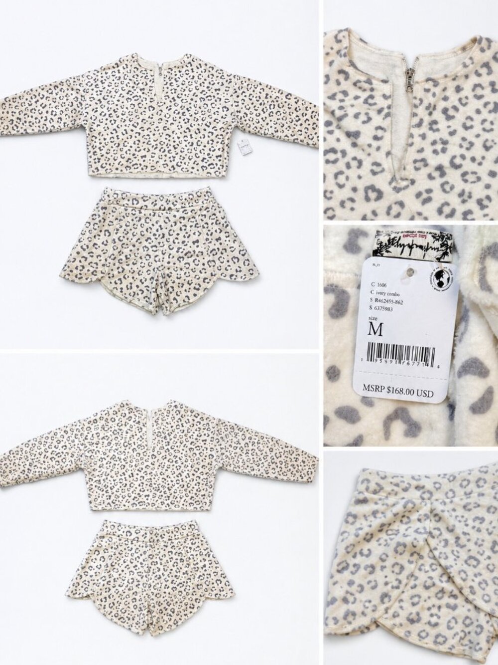 FREE PEOPLE Intimates Rain Check Animal Print Lounge Set M Ivory Combo $168 - Picture 4 of 7